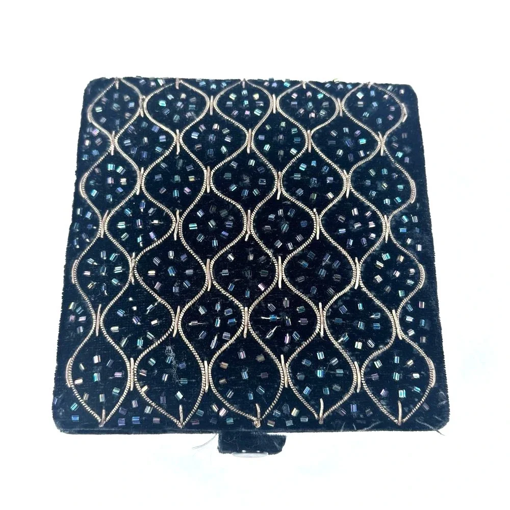 Decorative Velvet Beaded Gift Box Black Vintage Square Soft Luxury‎ Christmas